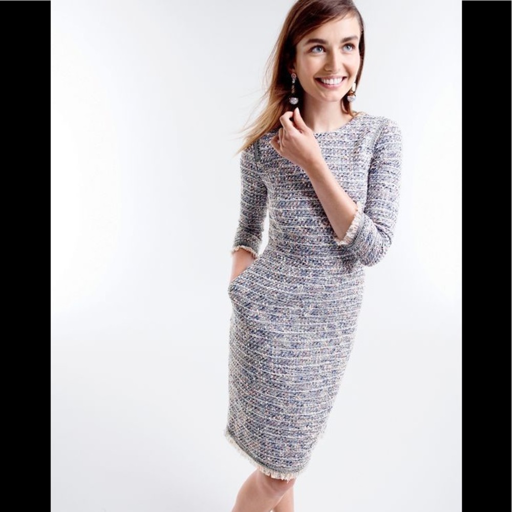 J. Crew Long-Sleeve Multicolored Tweed Dress